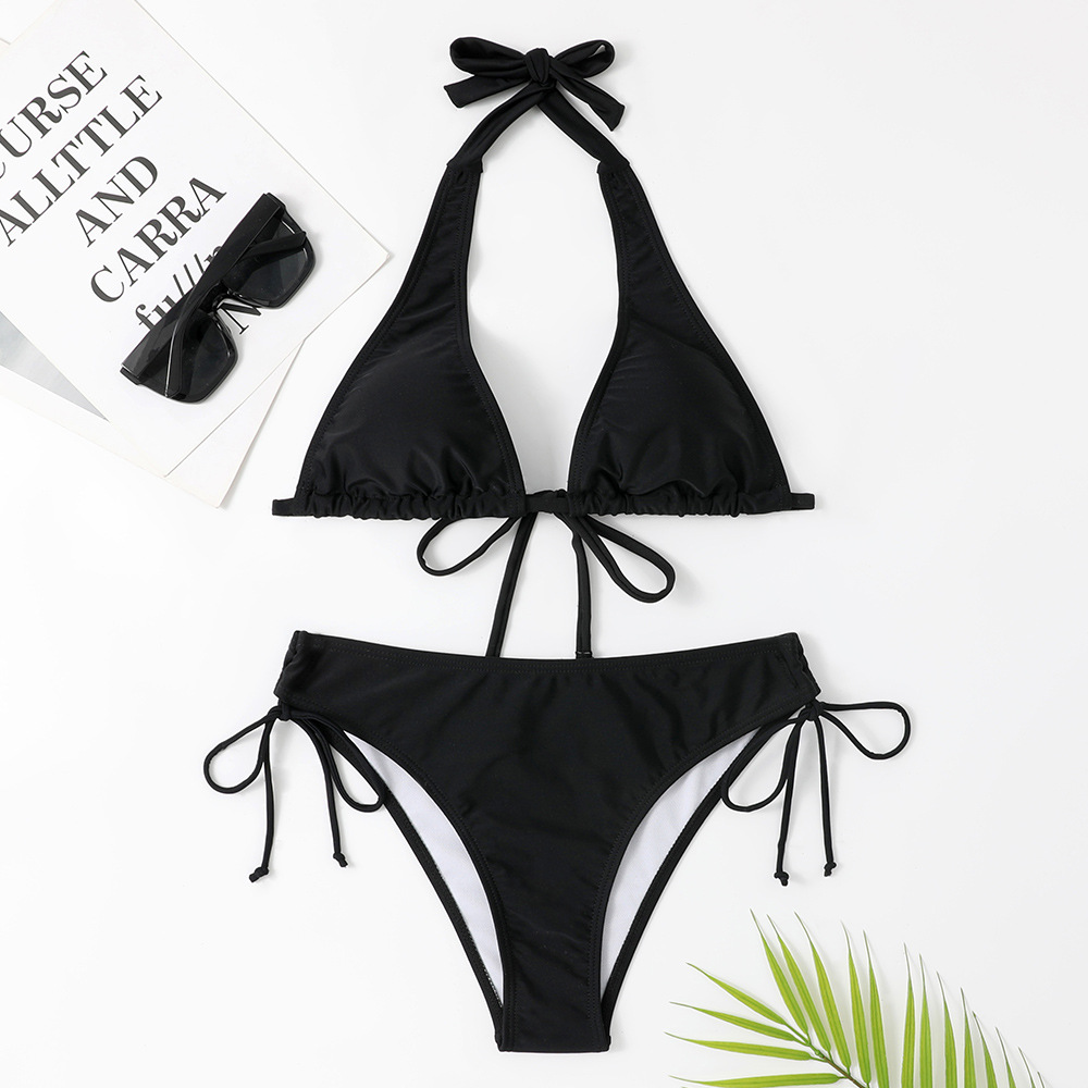 Cross-Border New Swimsuit Women's Strappy Ins Bikini European and American Sexy Pure Color Swimsuit Beach Vacation Bikini