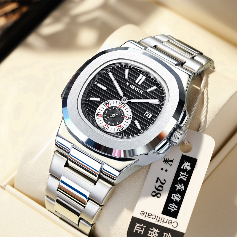 Retro Square Watch Men's Business High-Looking Men's Sports Personality Steel Band Luminous Trendy Calendar Quartz Watch