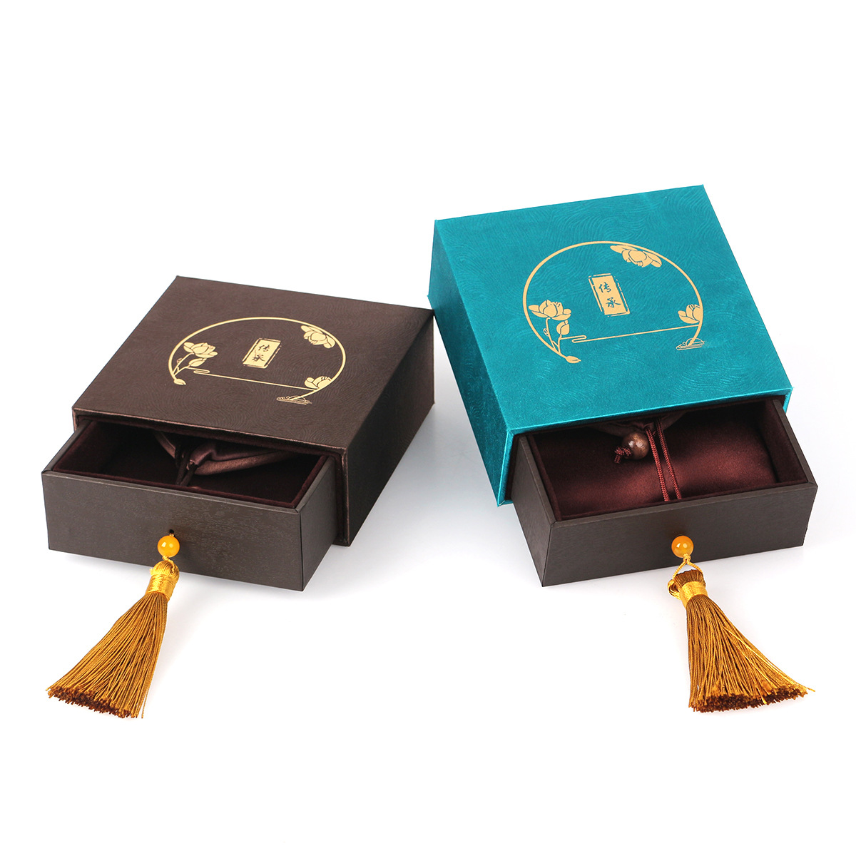 Chinese Style Jewelry Box Drawer-Type Silk Heritage Bracelet Jewelry Box Jewelry Jade Gift Storage Packaging Box