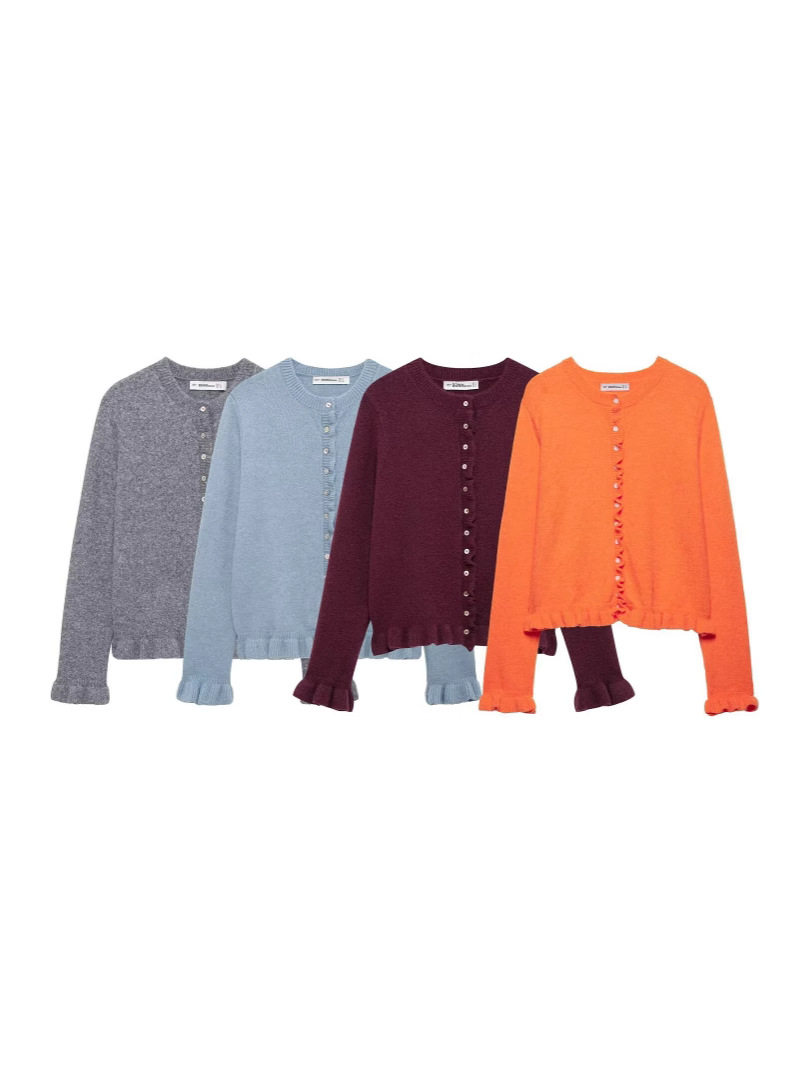 European and American Cross-Border Women's Clothing 2025Za New Fashion Simple Layered Decorative Fungus Round Neck Knitted Cardigan