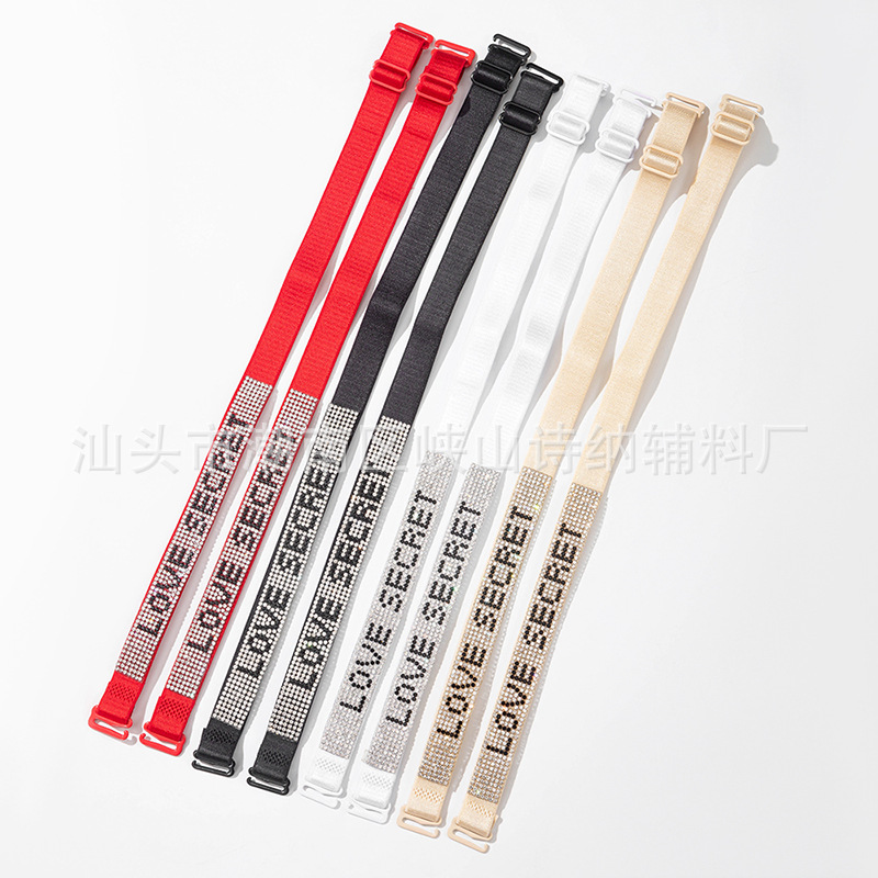 Cross-border new letter drill hot drill underwear shoulder strap bra non-slip elastic strap detachable exposed bra strap