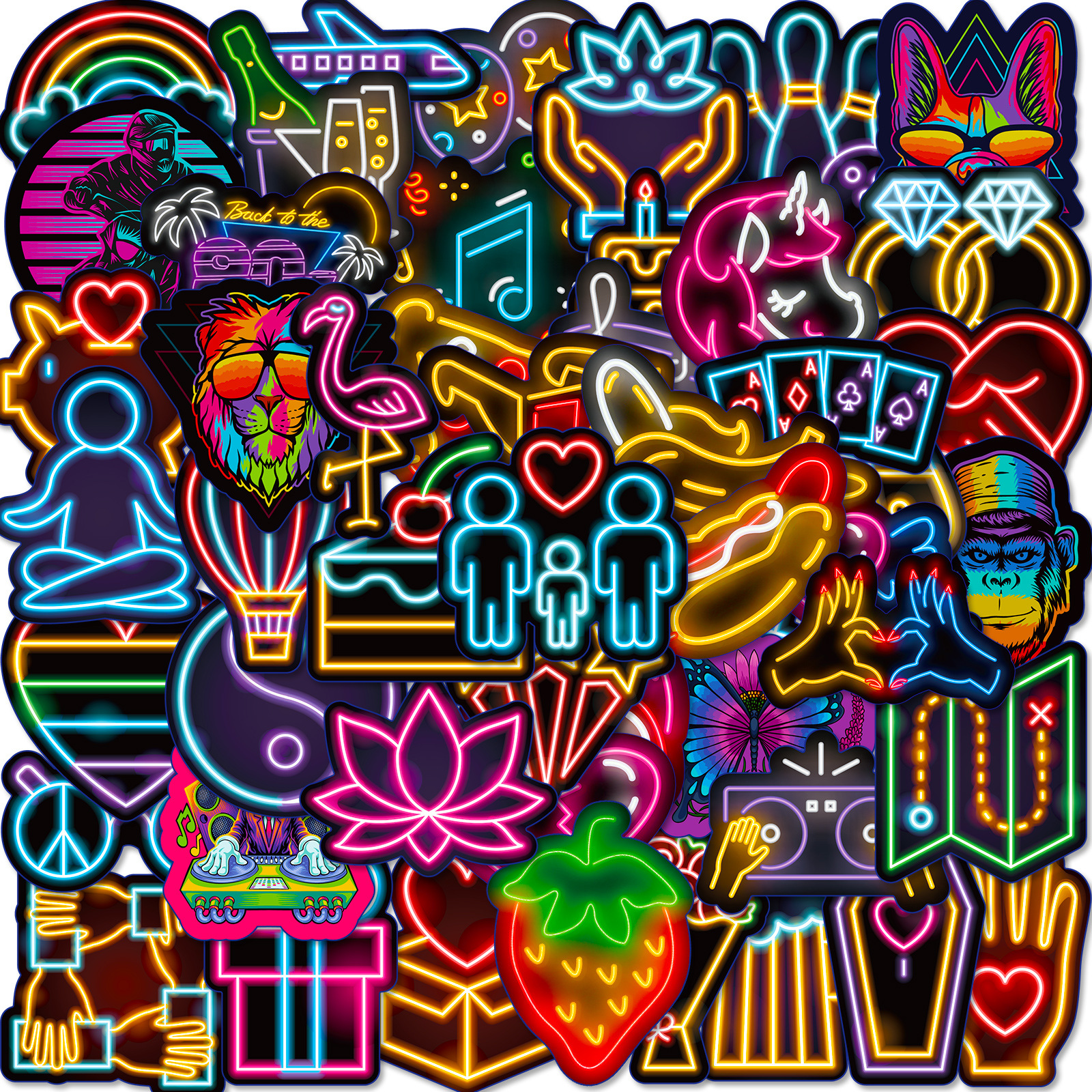50 Neon Light New Personality Cartoon Car Computer Skateboard Luggage Amazon Graffiti Sticker shein