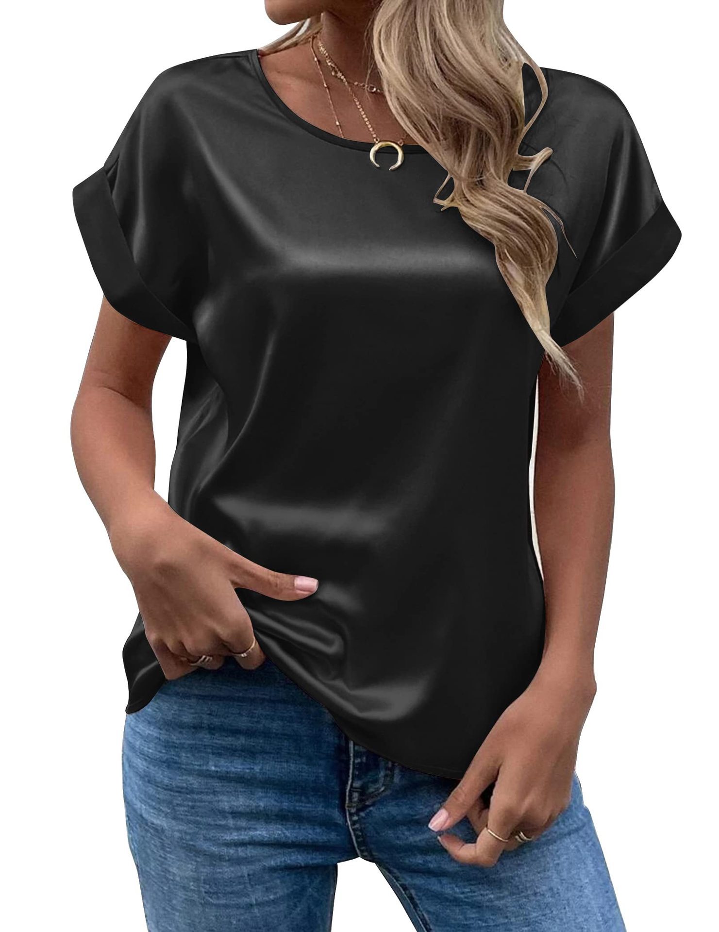 Picture of Fashion 2025 summer foreign trade source OL temperament Sade pullover round neck straight tube women's T-shirt primary source