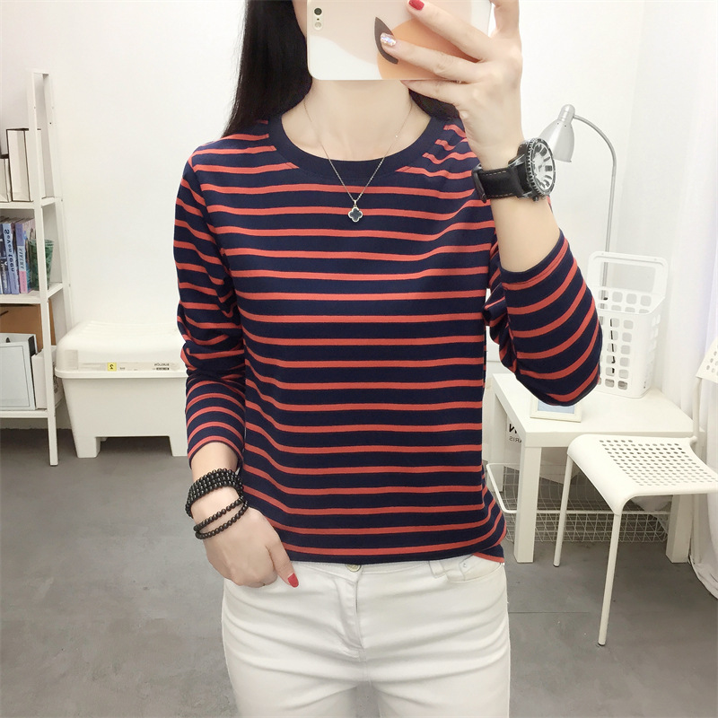 Picture of Striped T-shirt Women's Long Sleeve Top Early Autumn 2024 New plus size Loose Slimming Base Shirt Striped T-shirt