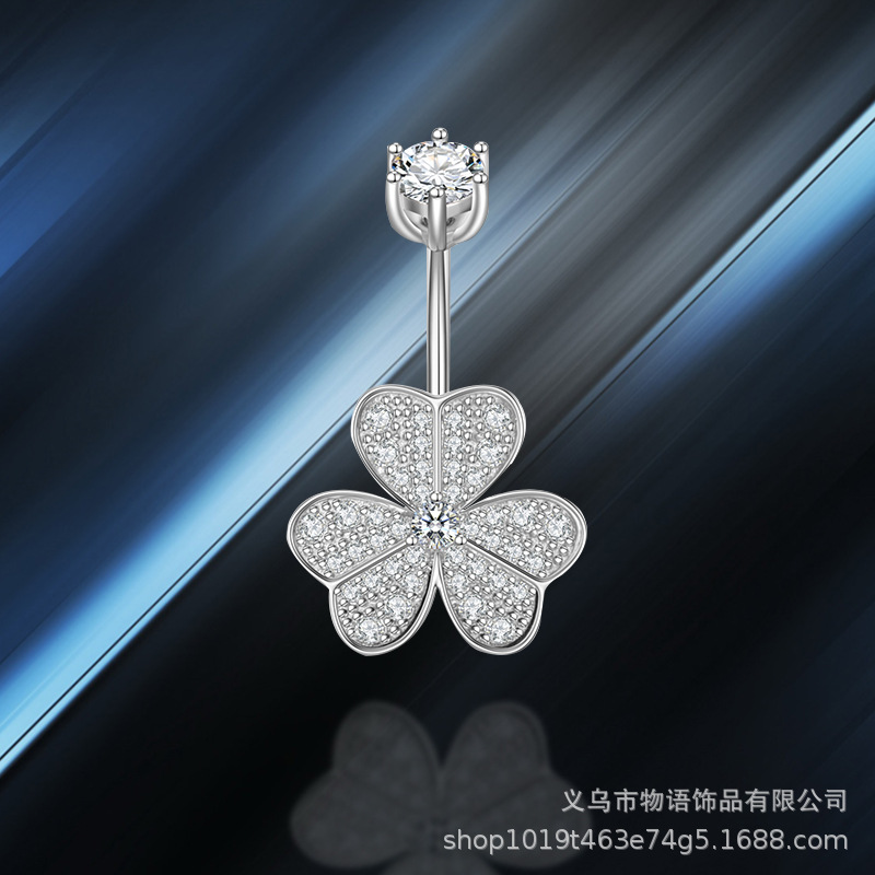 New S925 silver Clover belly button nail belly button ring European and American body piercing jewelry manufacturers wholesale