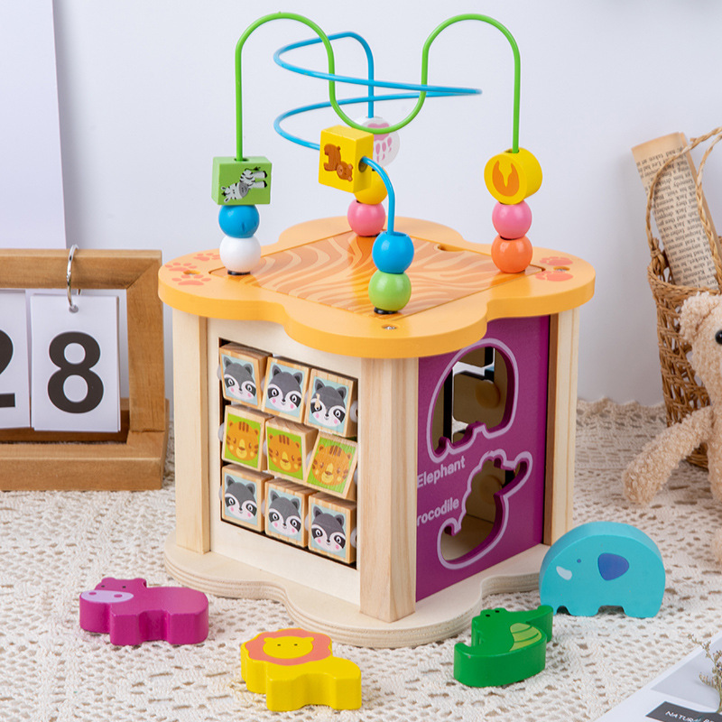 Picture of Wooden 1-3 Years Old Multifunctional Beaded Clock Beaded Building Blocks Treasure Boxes for Boys and Girls One Year Old Intellectual Toys
