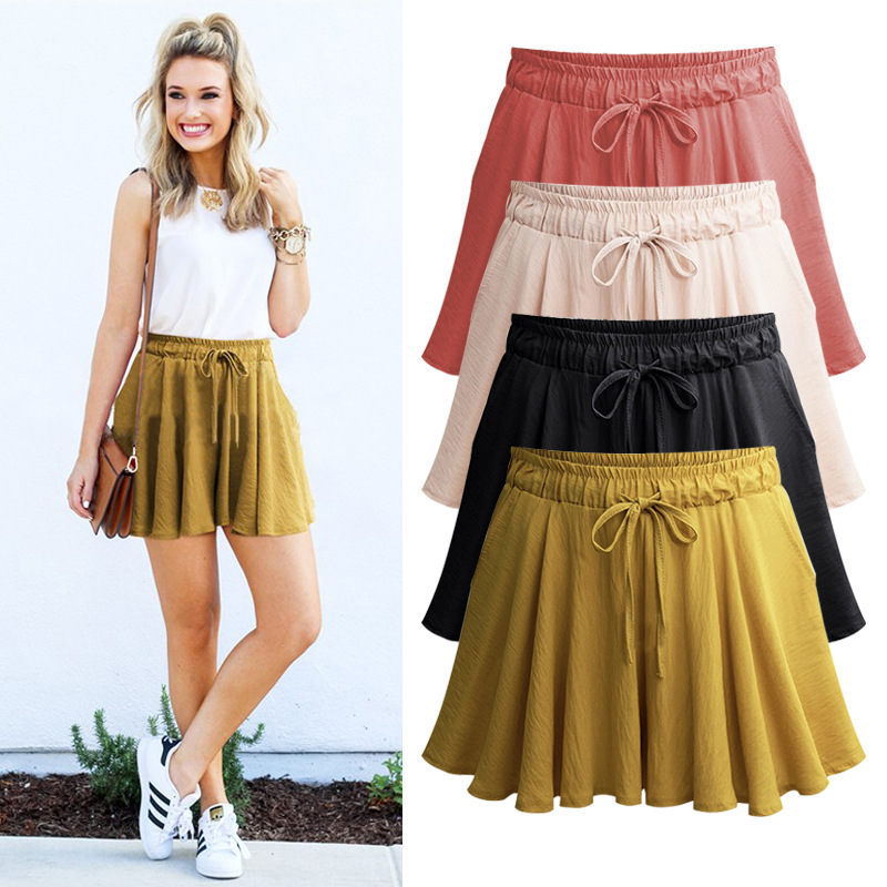 Summer Thin Loose Casual Shorts Women's plus size Pants Wide-leg A- line Skirt Pants with High Waist and High Waist Wide-leg Pants for Women