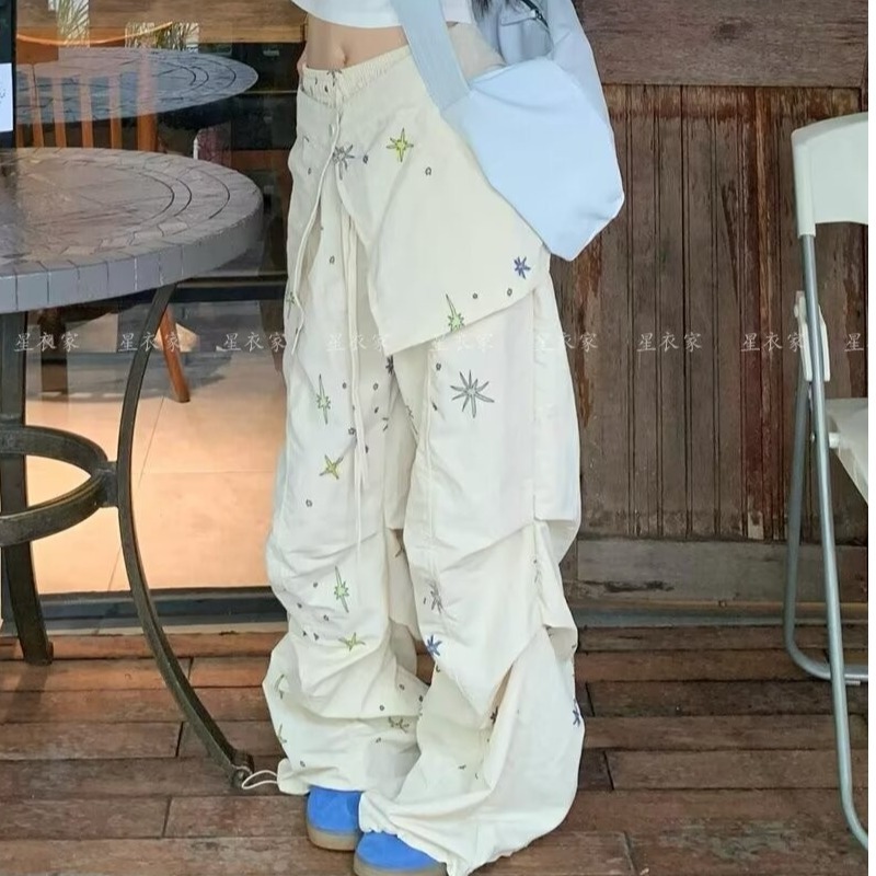 Picture of American Graffiti Cargo Pants for Women, Summer New High-Waisted Straight Versatile Slimming Parachute Two-Way Casual Wide-Leg Pants