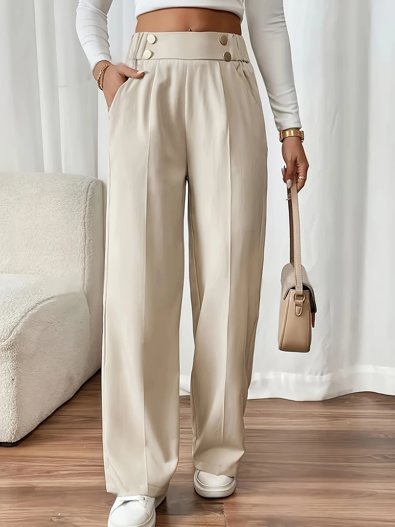 Amazon Hot-selling 2025 New Draping Casual Pants High Waist Trousers Loose Style Straight Women's Small