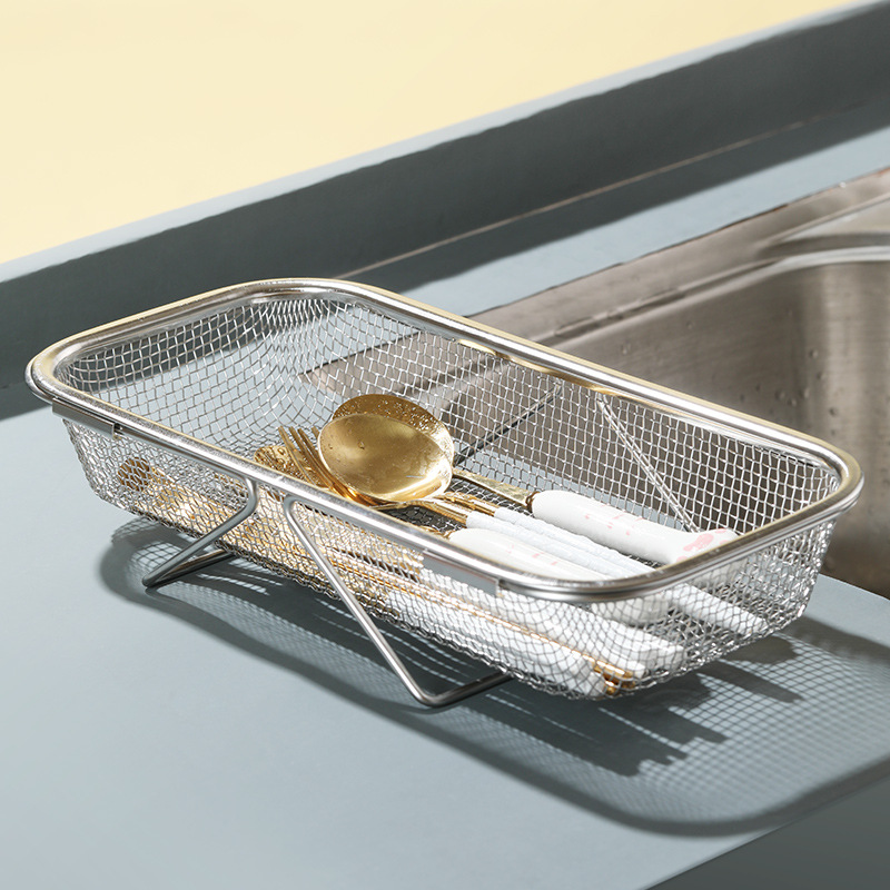 Picture of Kitchen Stainless Steel Drain Basket Retractable Kitchen Sink Large Household Sink Drain Rack Square