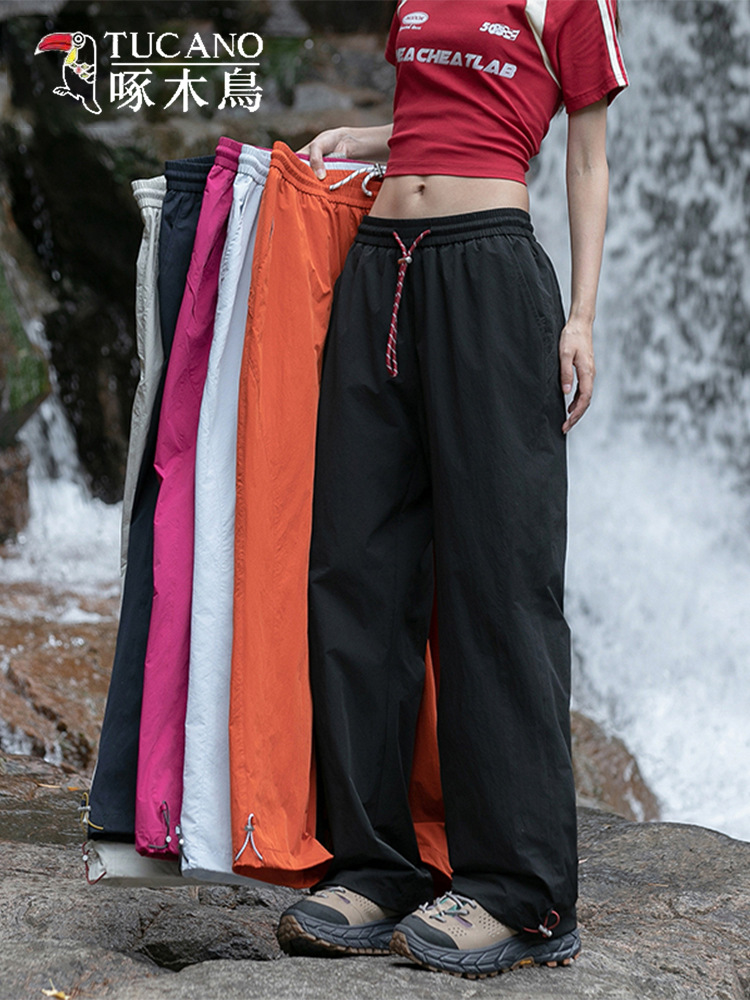 Woodpecker slacks girls' spring and autumn trendy brand loose thin sports high-waisted slimming wide-leg cargo pants