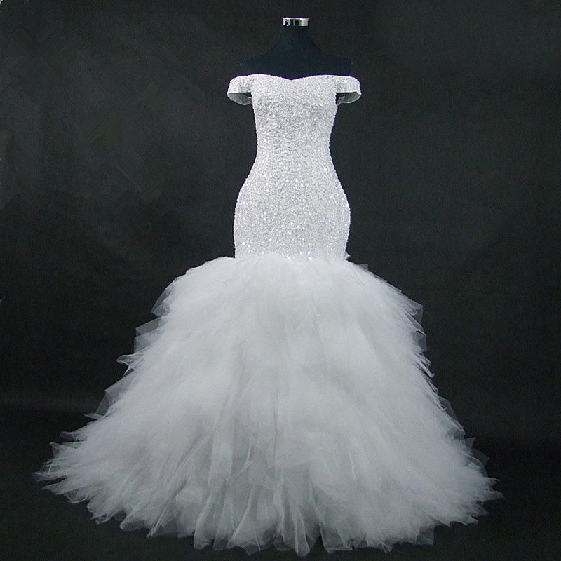 Off-Shoulder Mermaid Wedding Dress Customized Large Size Bride African Wedding Dress Pearl Making Bride Wedding Dress