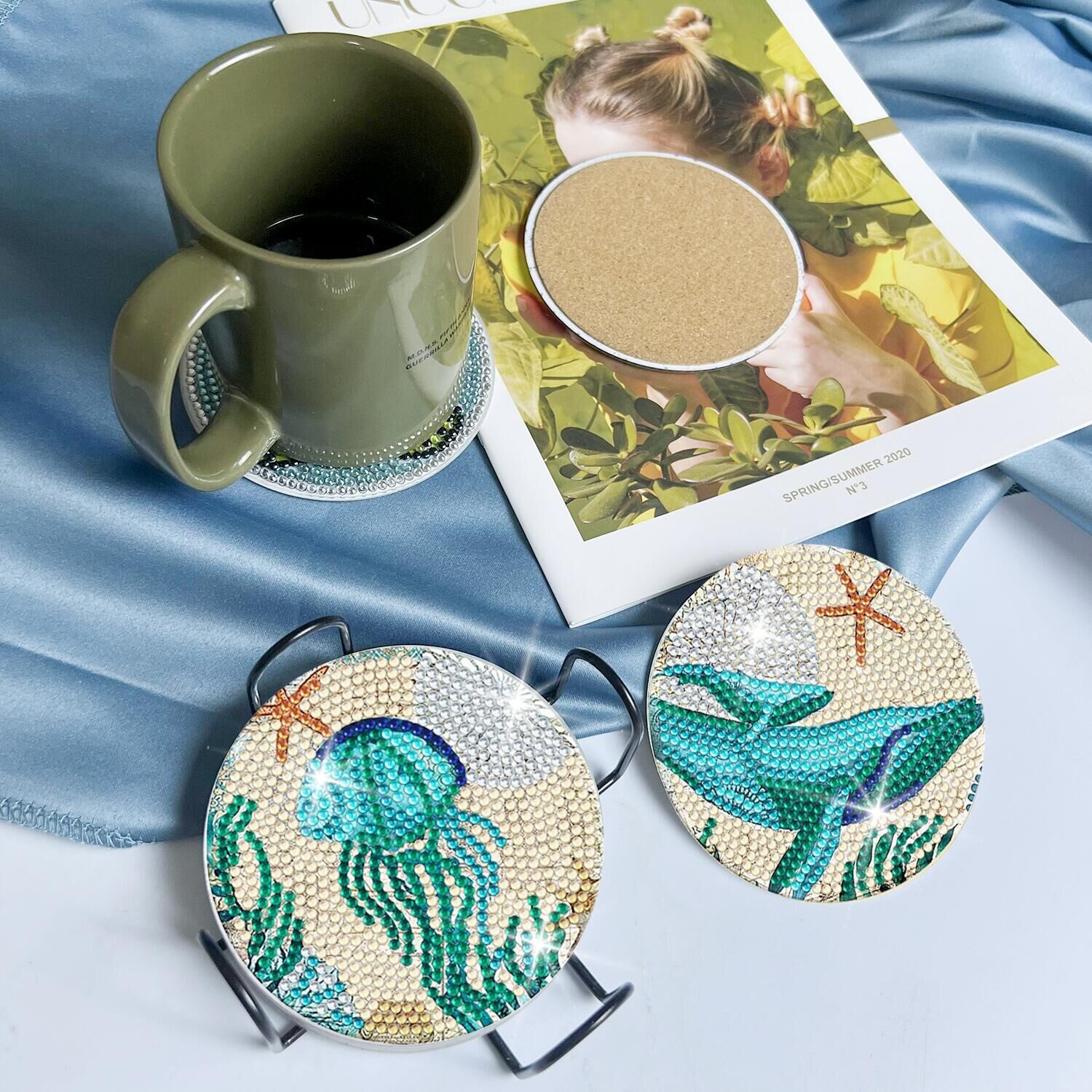 Picture of Diamond Painting Coaster Placemat DIY Full Diamond Acrylic Round Mandala Christmas Valentine's Day Mosaic