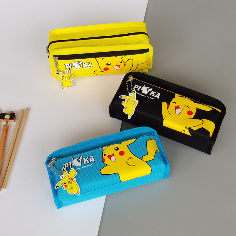 New Primary School Student Pencil Bag Cartoon Pencil Case Pikachu Anime Cute Pencil Bag Large Capacity Double Layer Stationery Bag