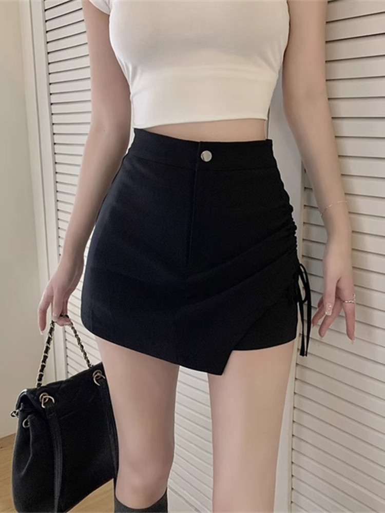 2024 Summer New Royal Sister Style Women's Clothing High Waist Strap A- line Skirt Black Slim Hip Skirt Hot Skirt