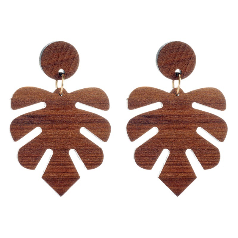 Wood material earrings geometric leaf shape European and American style earrings women's simple personality original design