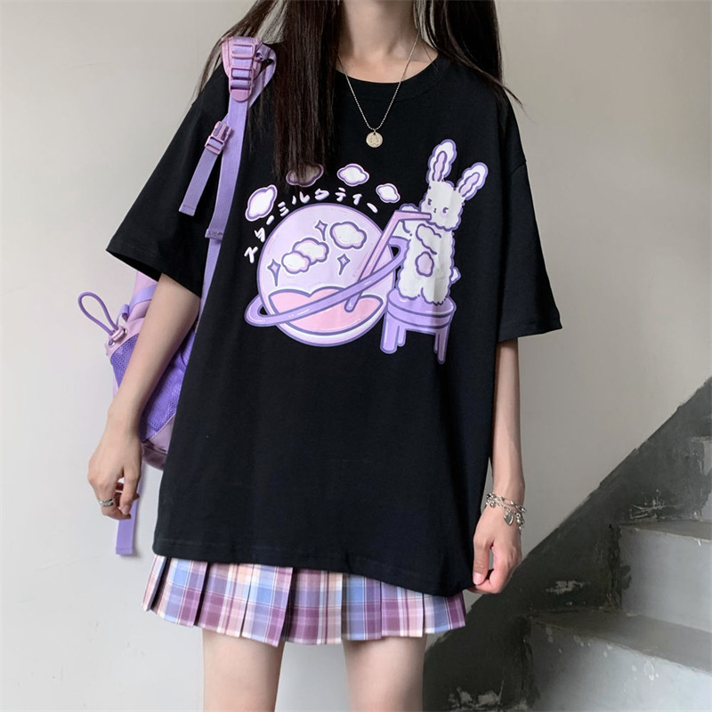 Two-dimensional Japanese sweet loose short-sleeved T-shirt female student 2023 new summer soft girl jk uniform top ins