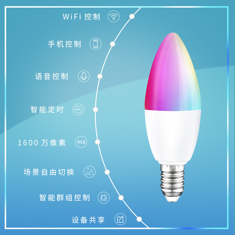 Cross-border graffiti smart candle bulb E14 support Alexa Google speaker RGBCW five-way TUYA sharp bubble X20