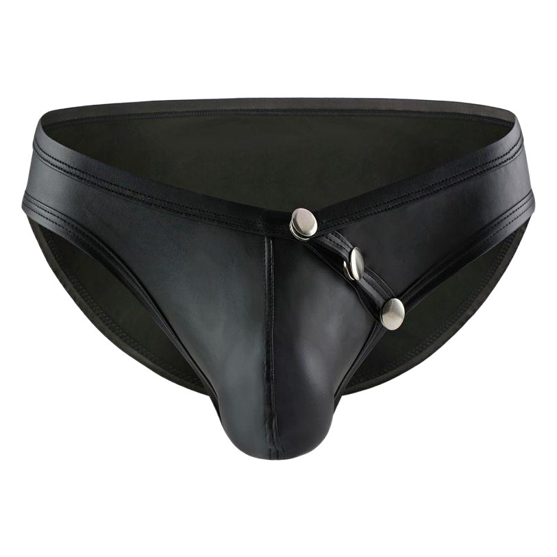 Wholesale A4-31 new men's underwear imitation leather briefs sexy patent leather triangle youth underpants button