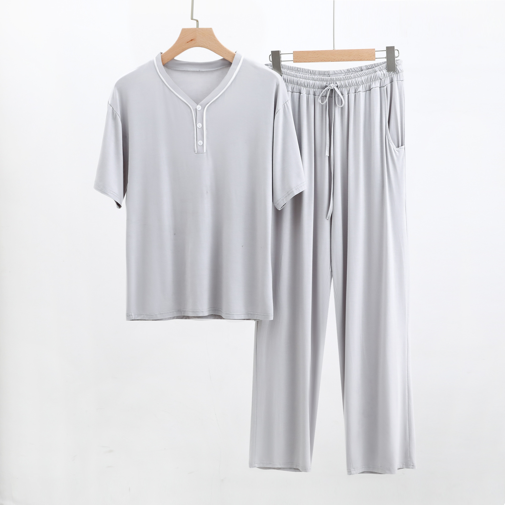 Picture of Modal Encrypted Fabric Men's Half-door Short-sleeved Trousers Casual Suit Henry Pajamas Air Conditioning Home Clothes