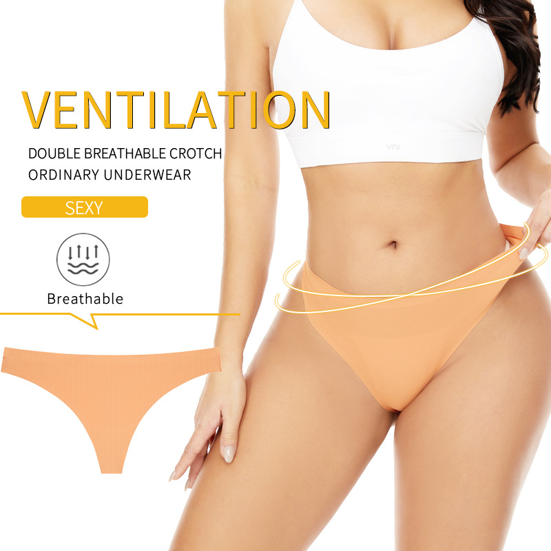 Sports Yoga Female Sexy Style Ice Silk Underwear Women's Low-Waist Seamless Underwear Cross-Border European and American Large Size T-Shaped T-Pants