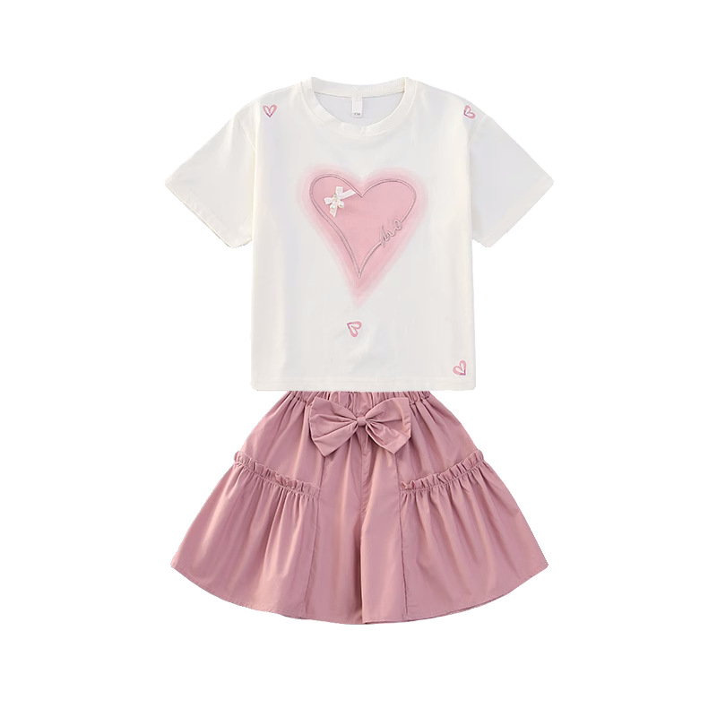 Picture of Pure Cotton Tops Girls Summer Short-Sleeved Suit 2025 New Fashionable T-Shirt Summer Shorts Two-Piece Set