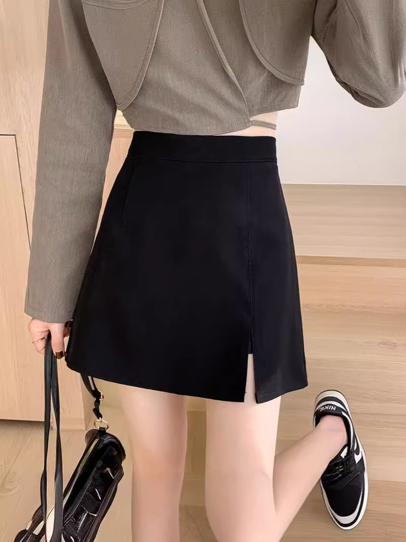 2024 summer new all-match A- line skirt chubby girl fashion high waist slim hip split skirt chin