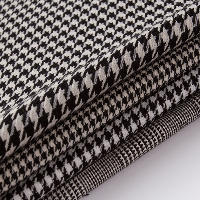 Yarn-Dyed 21S Cotton Elastic Houndstooth Plaid Fabric Autumn and Winter Classic Black and White Stretch Shirt Pants Children's Clothing Fabric in Stock