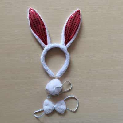 Picture of Cross-border Easter Plush Sequin Rabbit Headband Three-piece Set Ears Headband Bow Ties Children's Festival Performance Road