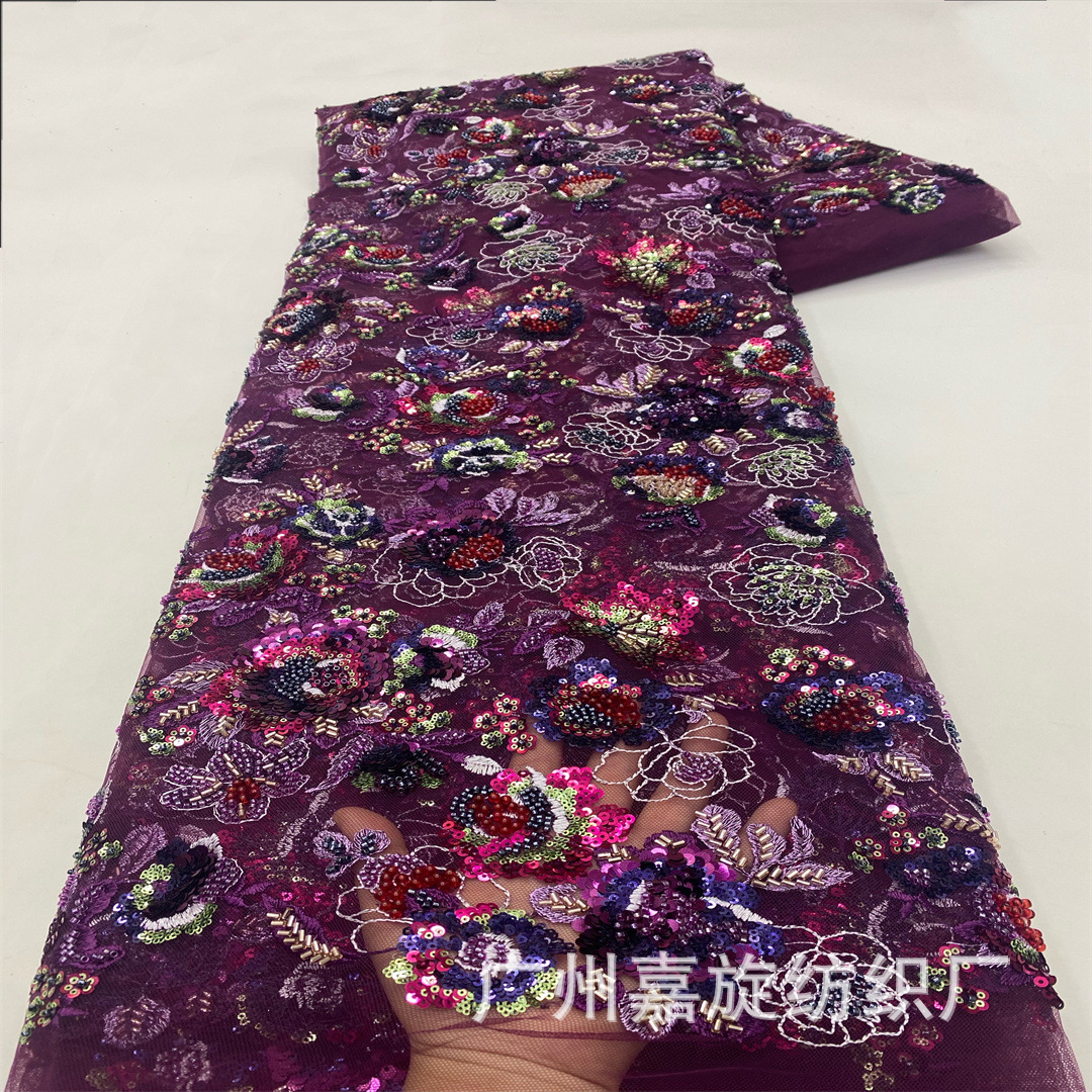 Picture of New Heavy Industry Handmade Bead Embroidery Cloth Ghana Zhongfeng Wedding Dress Bead Tube Embroidery Lace Embroidery Mesh Fabric