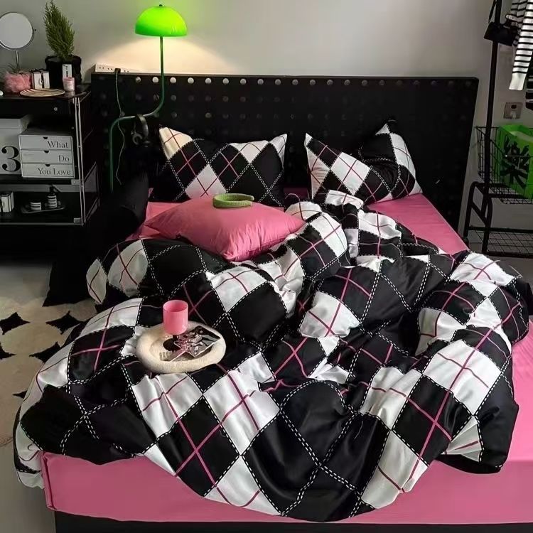 Picture of Washed Cotton Bed Sheet Four-Piece Set, Fresh Style Duvet Cover, Simple Ins Student Dormitory Three-Piece Duvet Cover Set