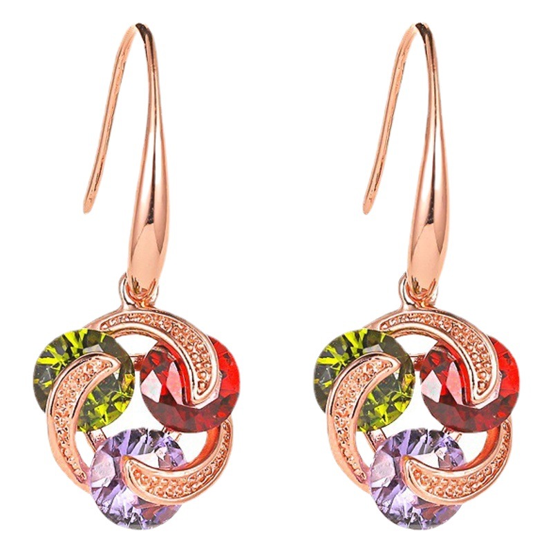 New hot selling earrings celebrities temperament micro-inlaid zircon earrings female European and American simple color diamond windmill earrings