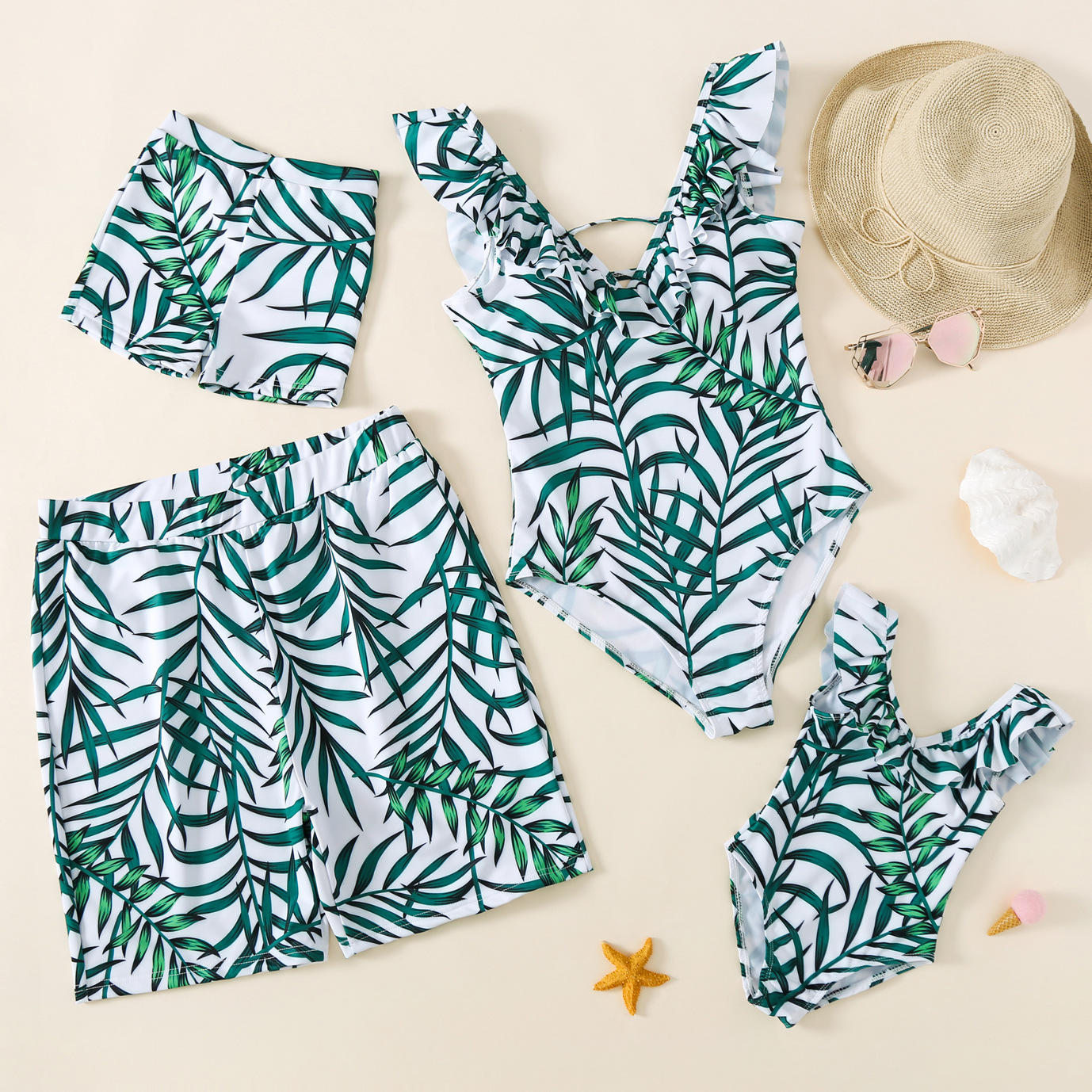 Europe and the United States cross-border parent-child swimsuit family swimsuit green V-neck mother and daughter swimsuit foreign trade bikini girl swimsuit