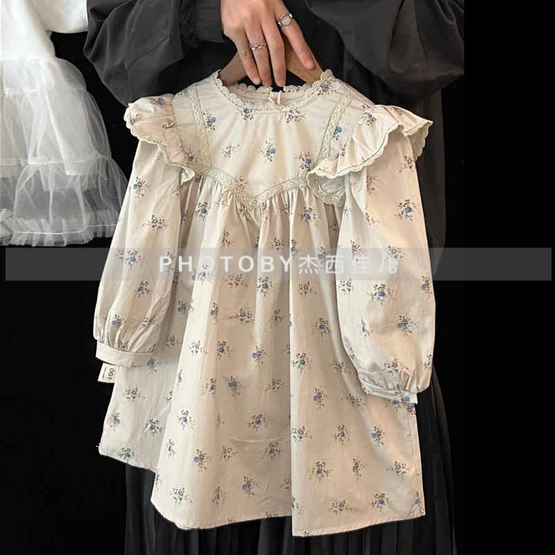 2025 New Girls' dress Spring and Autumn Floral Long Sleeve Dress Children's Small Flying Sleeve Lace Princess Dress