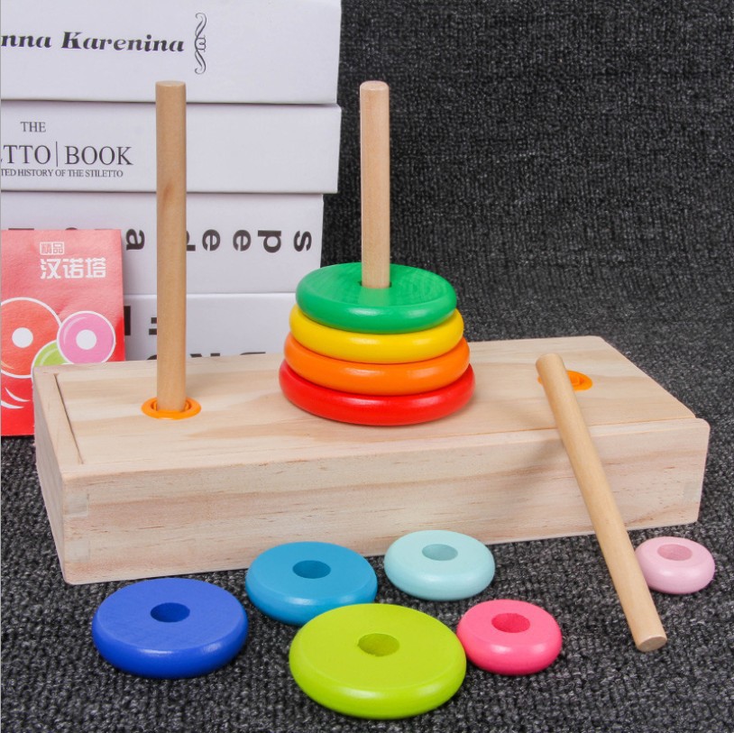 Picture of 10-layer wooden rainbow ring Jenga ring matching building blocks logical thinking training customs clearance toy batch