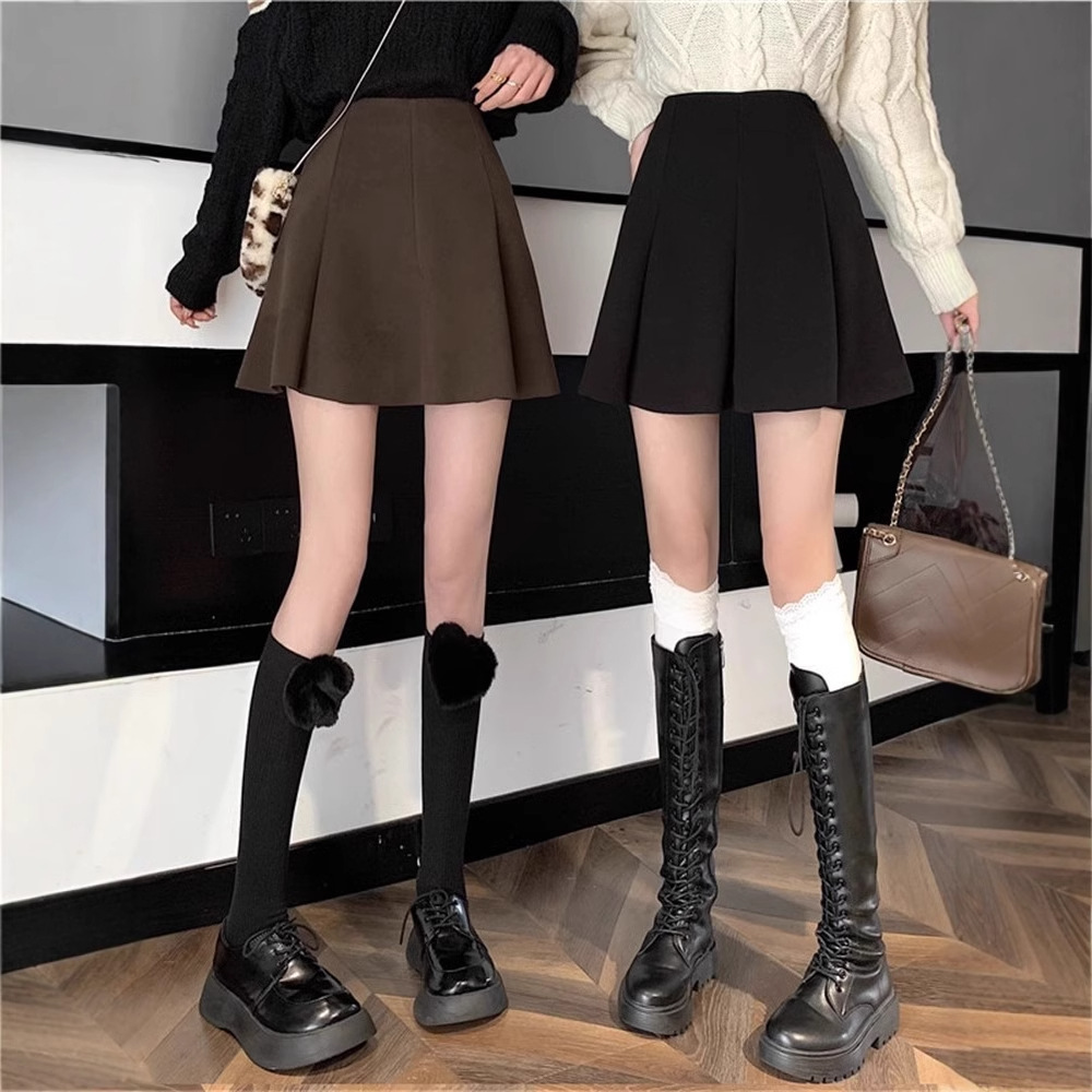 Chubby Girl Woolen Skirt Women's Autumn and Winter Matching Sweater plus size High Waist A- line Hip Skirt Skinny Black Skirt