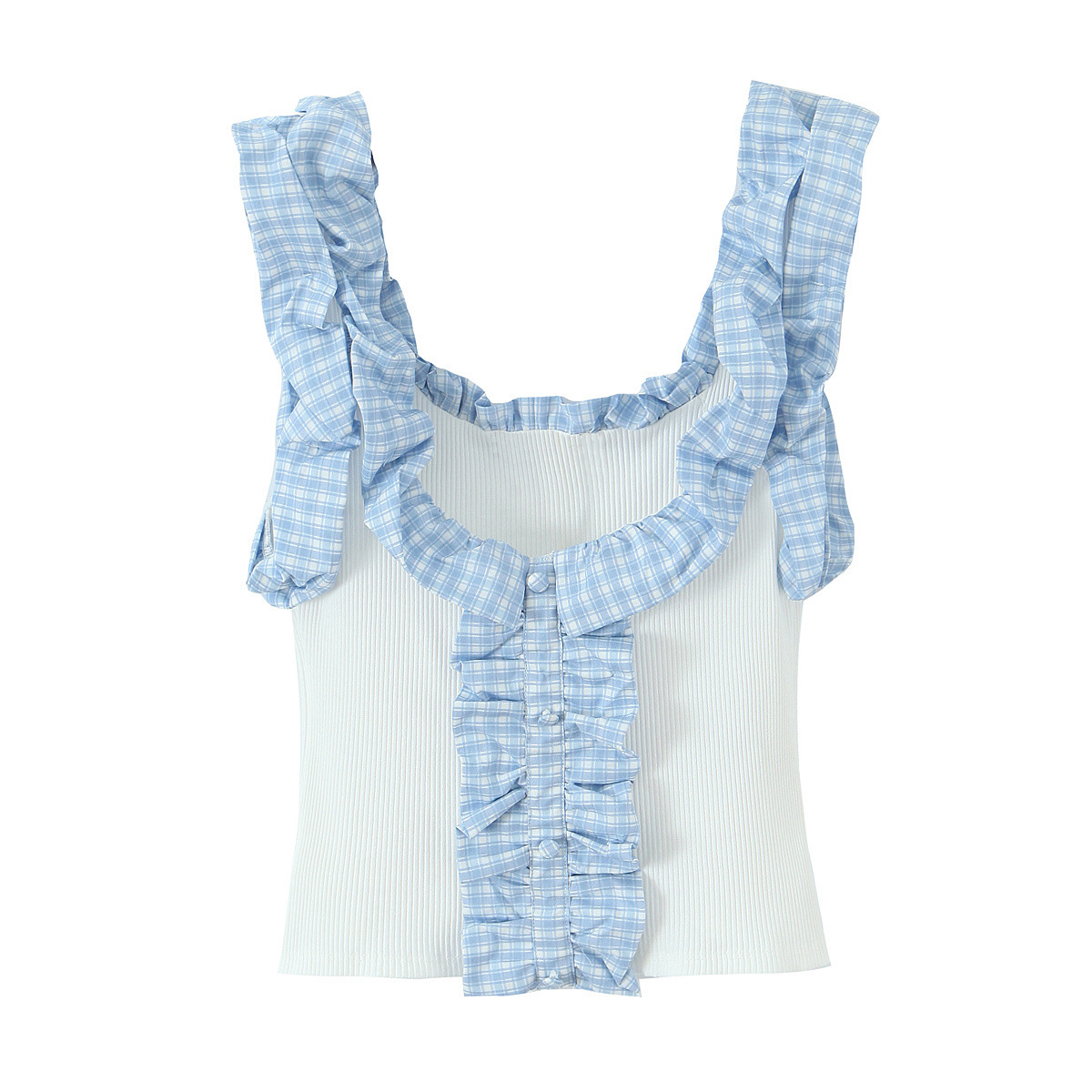 Pb&Za Women's 2025 Autumn New Style Pure Desire Style Fresh Small Plaid Ribbed Suspender Top 0085806