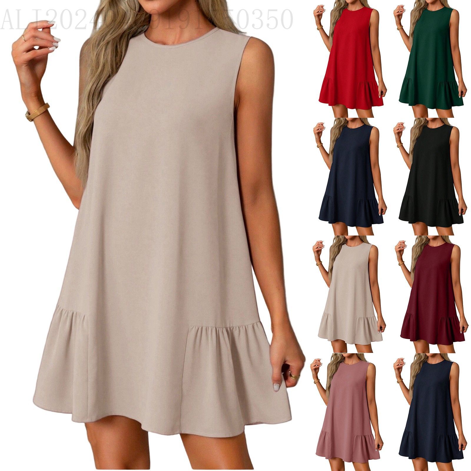 2025 Amazon Independent Station European and American Early Spring New Women's Solid Color Crewneck Sleeveless Vest dress