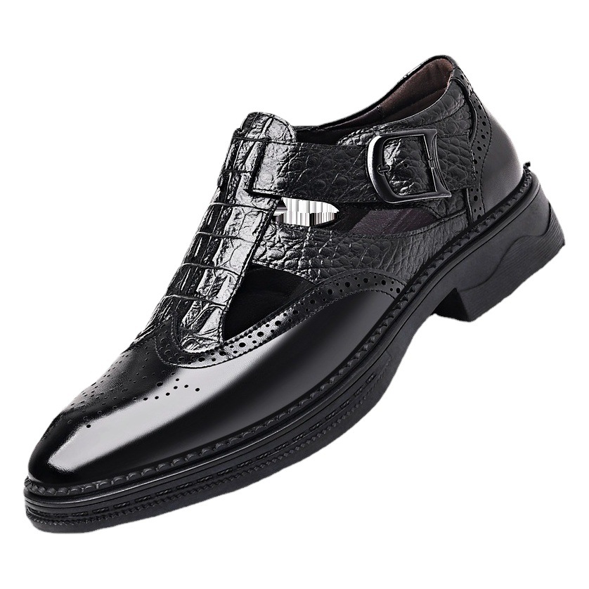 2023 Summer Men's Business Dress Shoes Men's Brogue Carved Genuine Leather Hollow Breathable Sandals Men's Shoes 7102