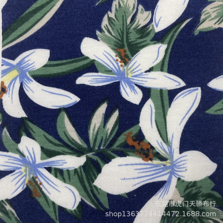 Picture of Spot supply of knitted polyester single-sided Jersey printing 32 imitation cotton rack Hawaiian style printing T-shirt material