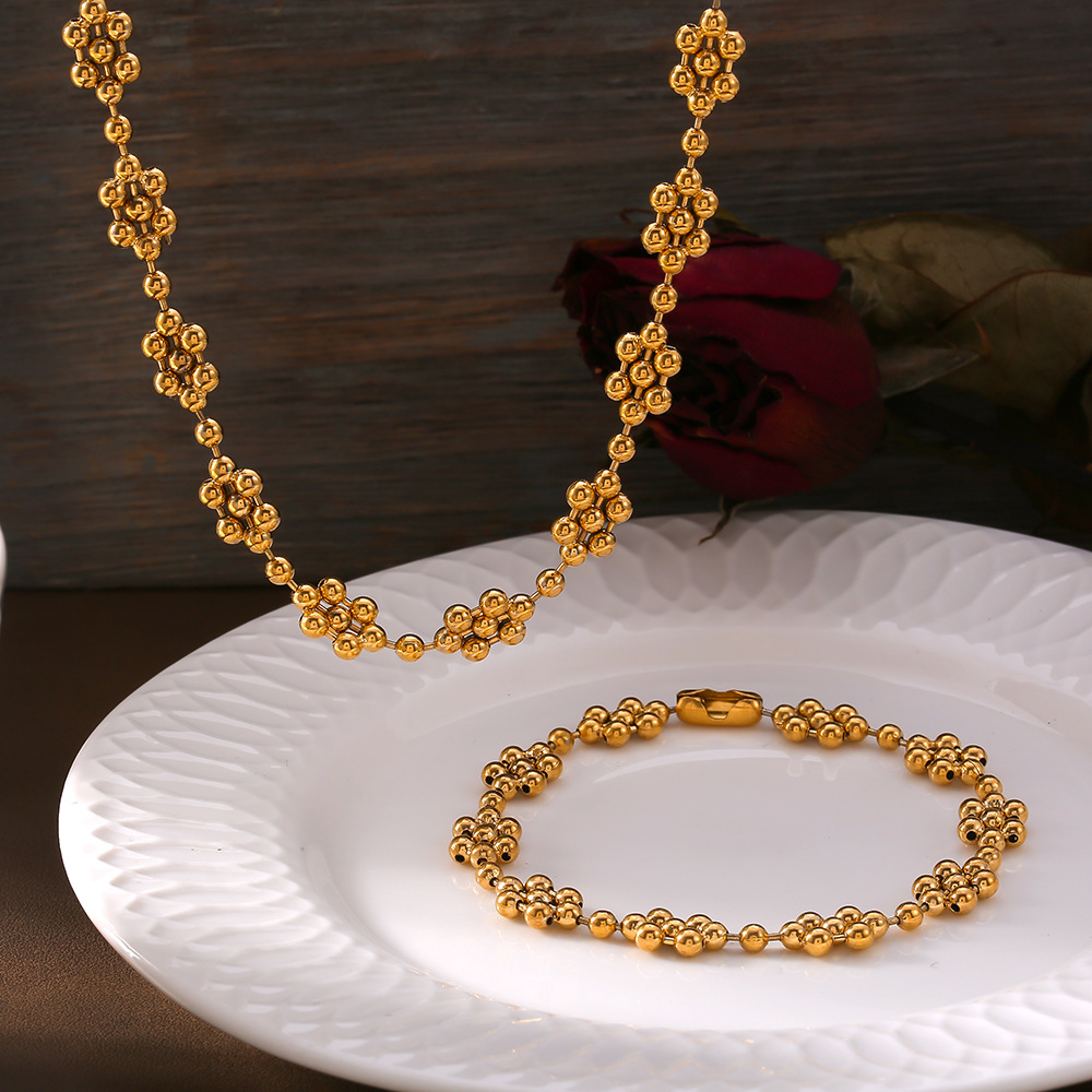 Korean style small many round ball stitching clavicle necklace bracelet suit fashion simple design copper material plated 18k gold
