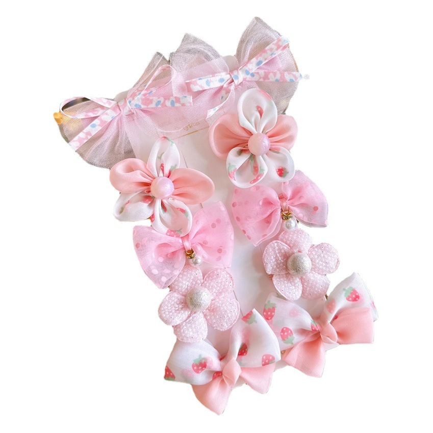 Children's Mesh Flower Hairpin Cute Girl's Set Cloth Bag Does Not Harm Hair Duckbill Clip Baby's Bow Hairpin
