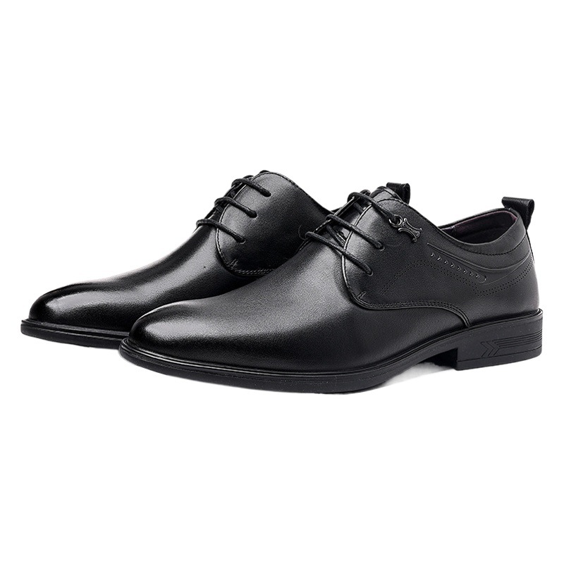 First-Layer Cowhide Formal Leather Shoes for Men, Pointed Toe Lace-Up Derby Shoes, Brand Business Men's Leather Shoes, Pure Leather Style