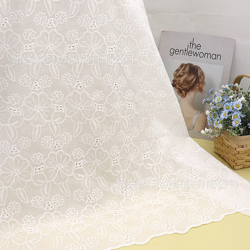 Picture of in stock variety of pure cotton hollow embroidered fabric bilateral positioning perforated spring and summer children's clothing dress white embroidered fabric