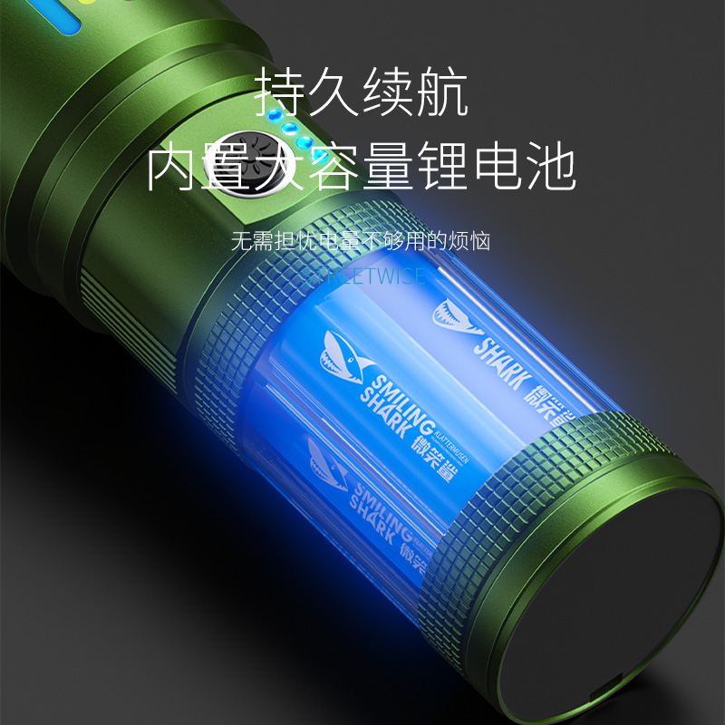 Picture of Smiling Shark Multifunctional Yellow and White Dual Light Flashlight Telescopic Head Camping Light Multi-Level Adjustable Night Light Flashlight