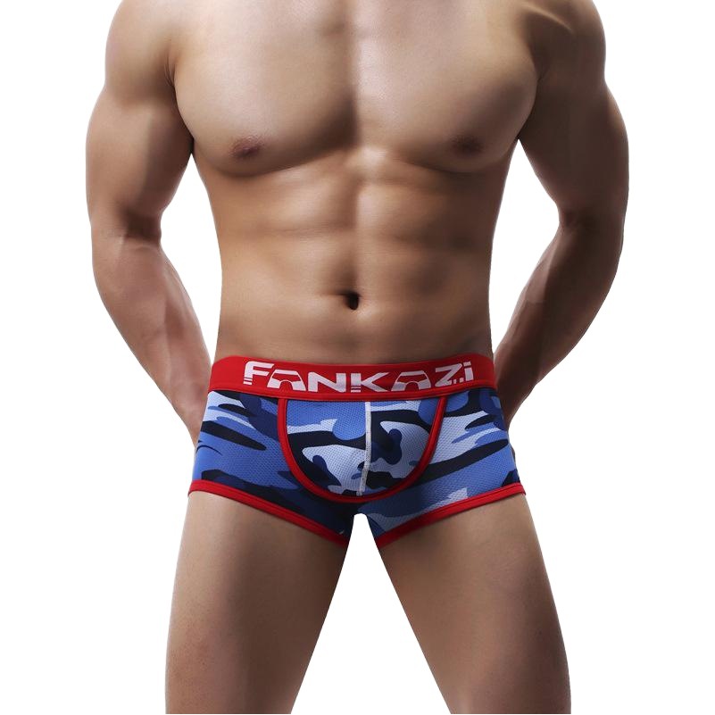 Factory wholesale men's underwear youth camouflage personality low waist compartment bag mesh breathable comfortable boxer foreign trade