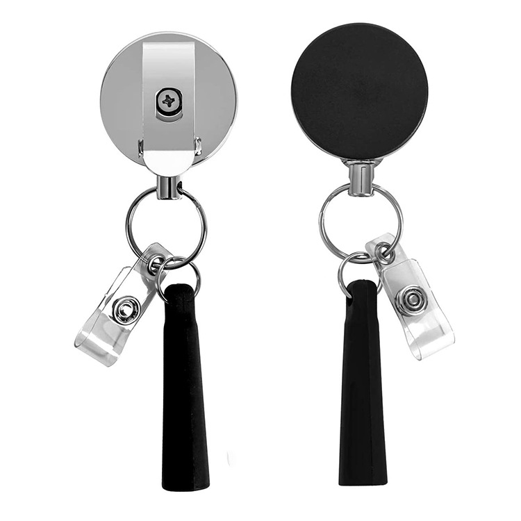 Picture of Amazon Cross-border Hot Sale 4cm Semi-metal Telescopic Easy Pull Button Silicone Pen Case Wire Rope Easy Pull Keychain