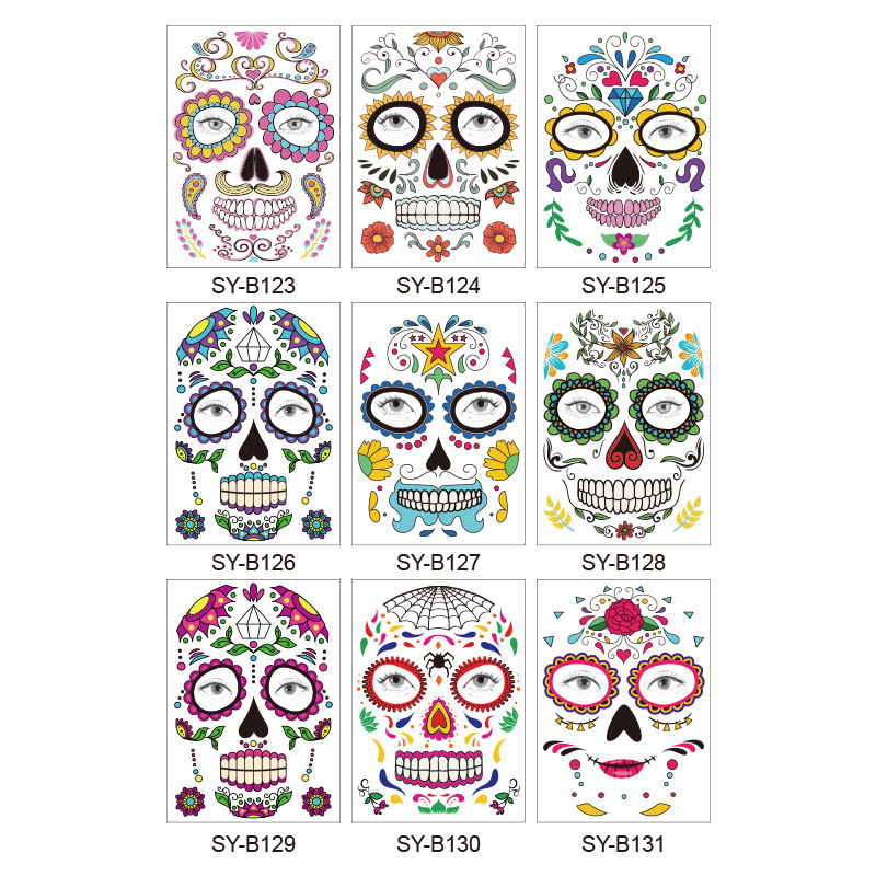 Picture of Cross-Border Waterproof and Sweat-Proof Day of the Dead Masquerade Funny Makeup Temporary Stickers Halloween Face Tattoo Stickers