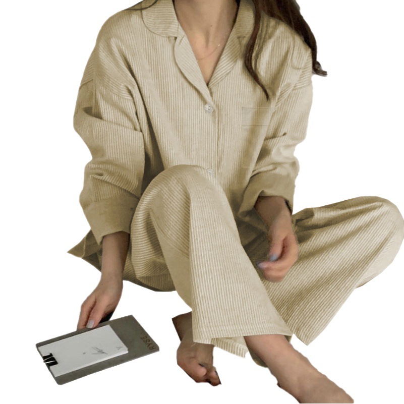 Striped long sleeve pajamas women's online popular new simple casual thin home clothes women's high-end sense two-piece suit wholesale