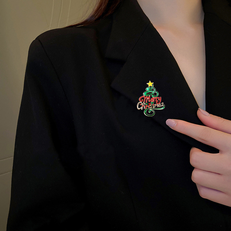 Picture of Cross-border brooch jewelry Europe and the United States Christmas brooch wholesale rhinestone painting drop oil Christmas tree brooch Christmas wholesale